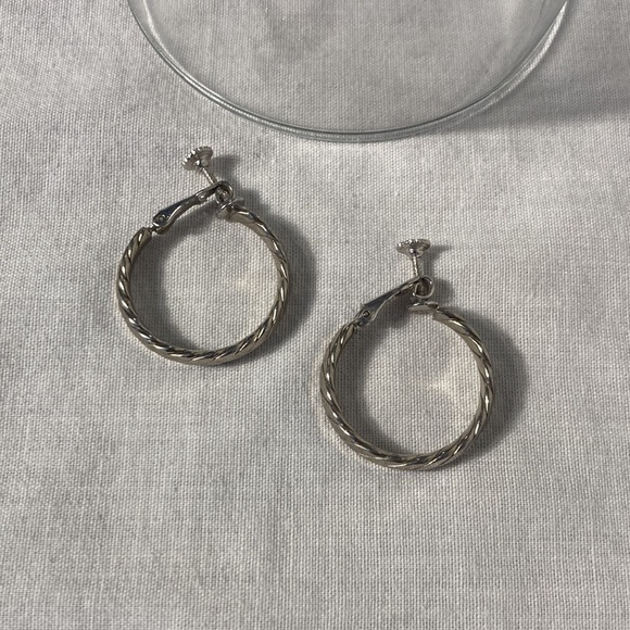 Silver Tone Clip and Screw Back Hoops - Picture 2 of 3